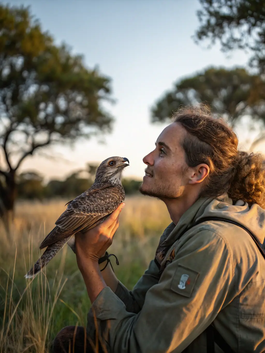 A picture of a wildlife expert releasing a rehabilitated bird back into its natural habitat, showcasing the organization's commitment to wildlife rehabilitation.